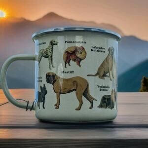 Gift Republic Dogs Tan Yellow Enamel Mug Cup Poodle Spaniel French Bulldog New